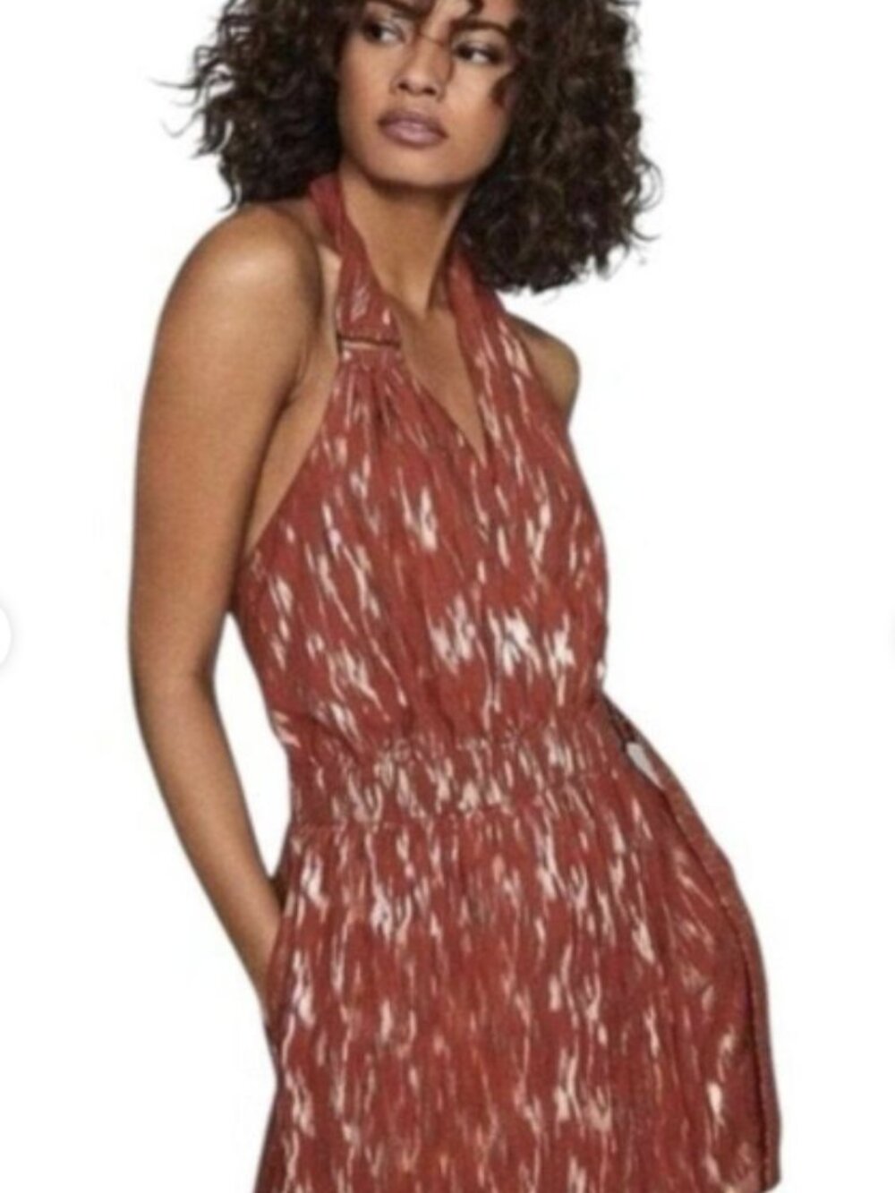 REISS Nova Metallic Wrap Halted Neck Playsuit Size USA 6 (New Without Tag)